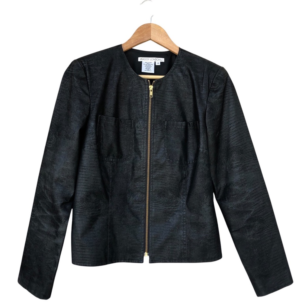 Maggy London Blazer Faux Crocodile Leather Lightweight Zipper Lined Jacket 4